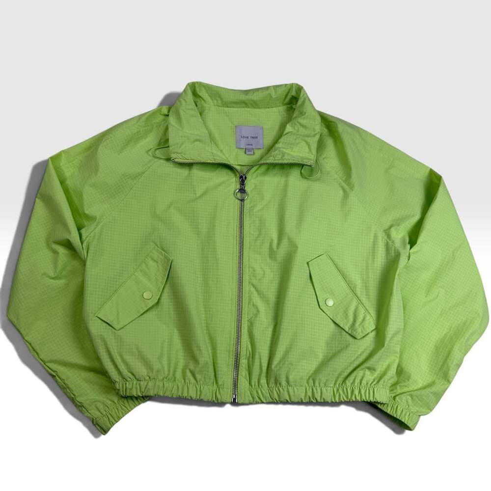 Lime Green Cropped Ripstop Windbreaker Running|Athletic  Jacket L